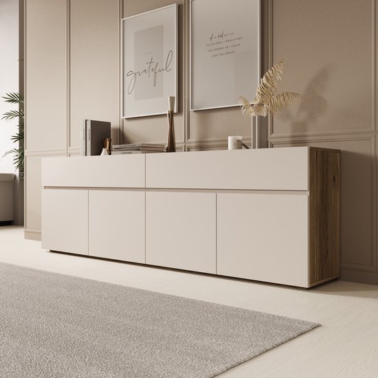 Meubella - Cumi - Dressoir - Beige/Eikenpatroon - 200x34x64 cm