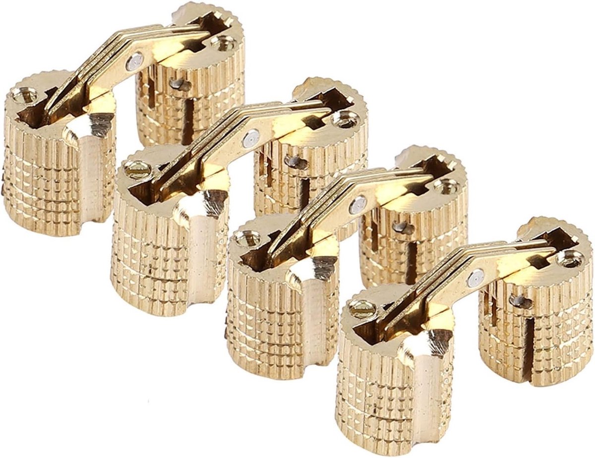Verborgen 8mm Messing Barrel Scharnieren voor Meubels, 4 Stuks, Ideaal voor Kasten en Dozen met 180° Openingshoek