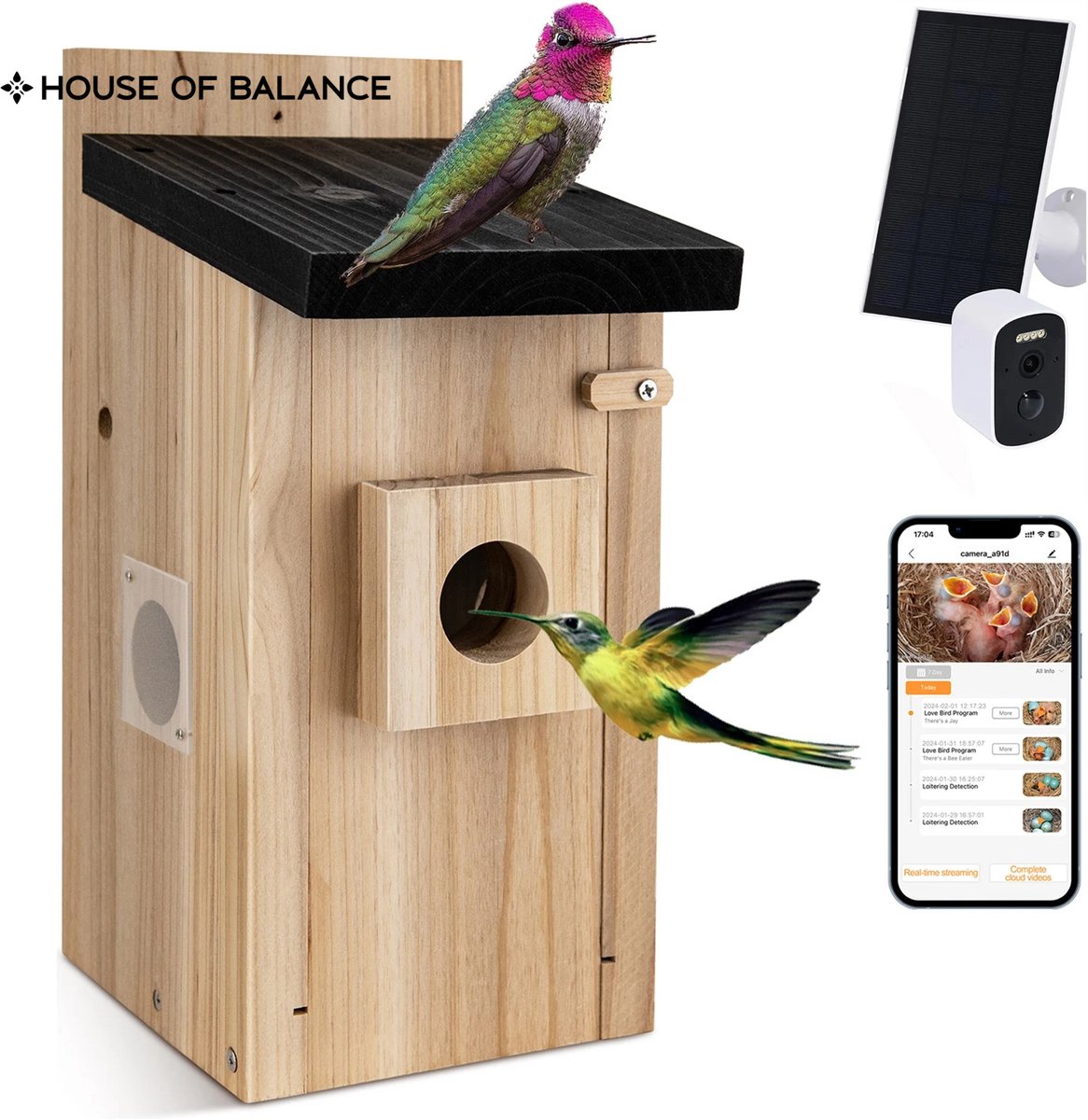 HOB Smart Vogelhuis met Camera - Solar - HD Camera - Incl. App - Nestkastje - Wildcamera - Nacht Camera - Zonne Energie - WIFI