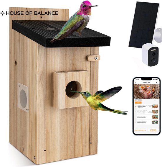 HOB Smart Vogelhuis met Camera - Solar - HD Camera - Incl. App - Nestkastje - Wildcamera - Nacht Camera - Zonne Energie - WIFI