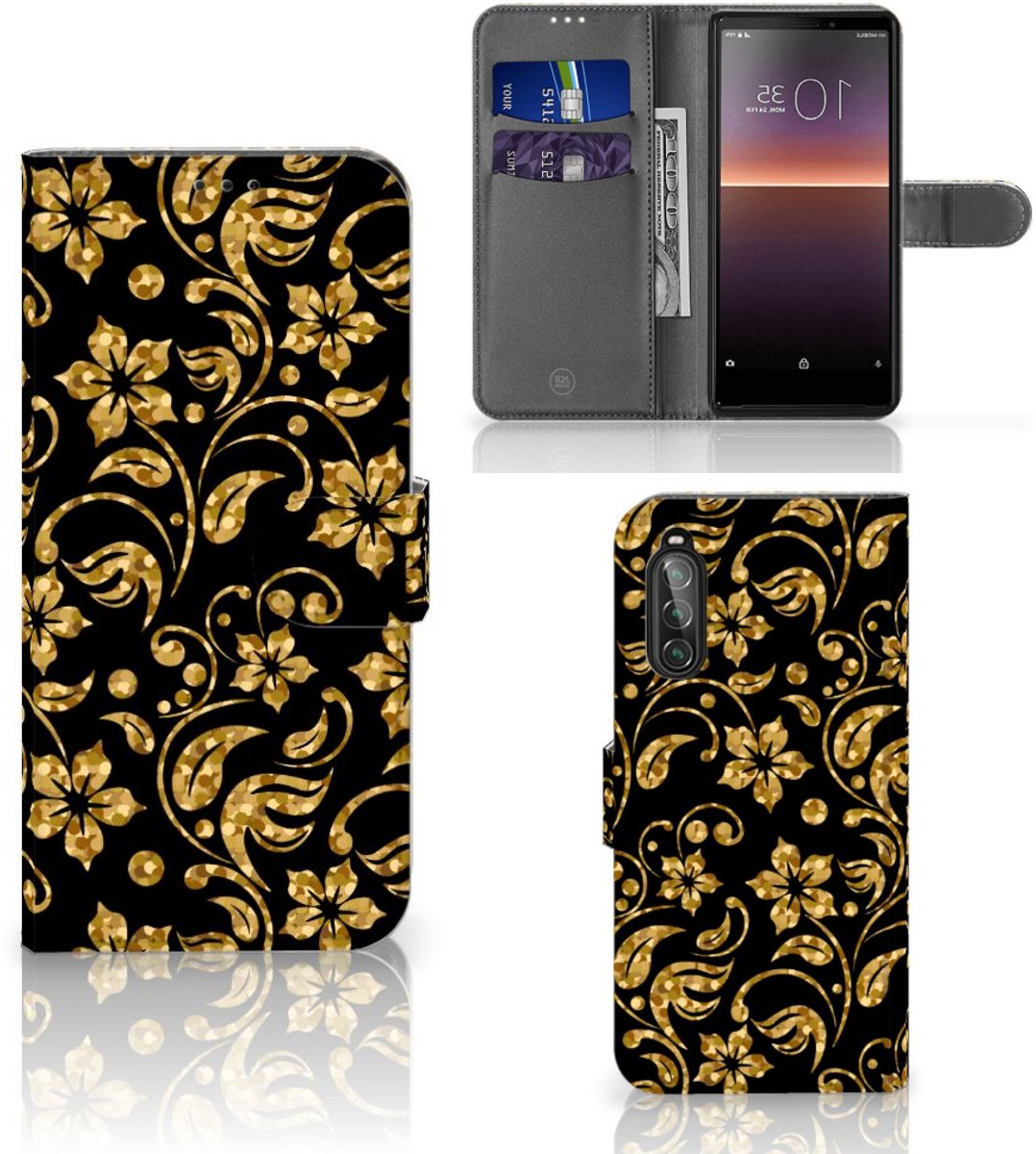 Sony Xperia 10 II Hoesje Gouden Bloemen