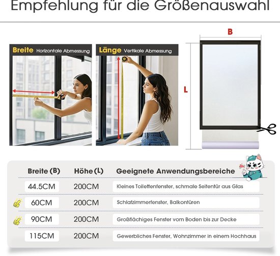DIFIT Raamfolie, mat privacyfolie, zelfklevend, ondoorzichtig folie voor glazen ramen, anti-uv, verwijderbaar, geen lijm, statisch hechtend, voor thuis, kantoor, badkamer, 90 cm x 200 cm