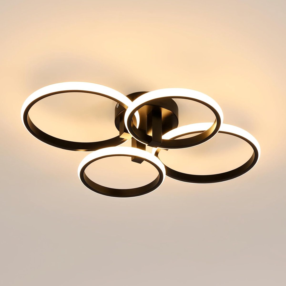 Haobosic - Ronde Aluminium Plafondlamp - Zwart - 4-Licht - 56W LED 3000K