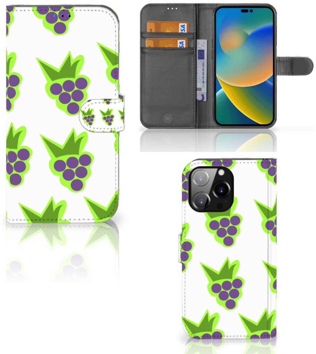 Book Case voor iPhone 14 Pro Max Book Cover Druiven