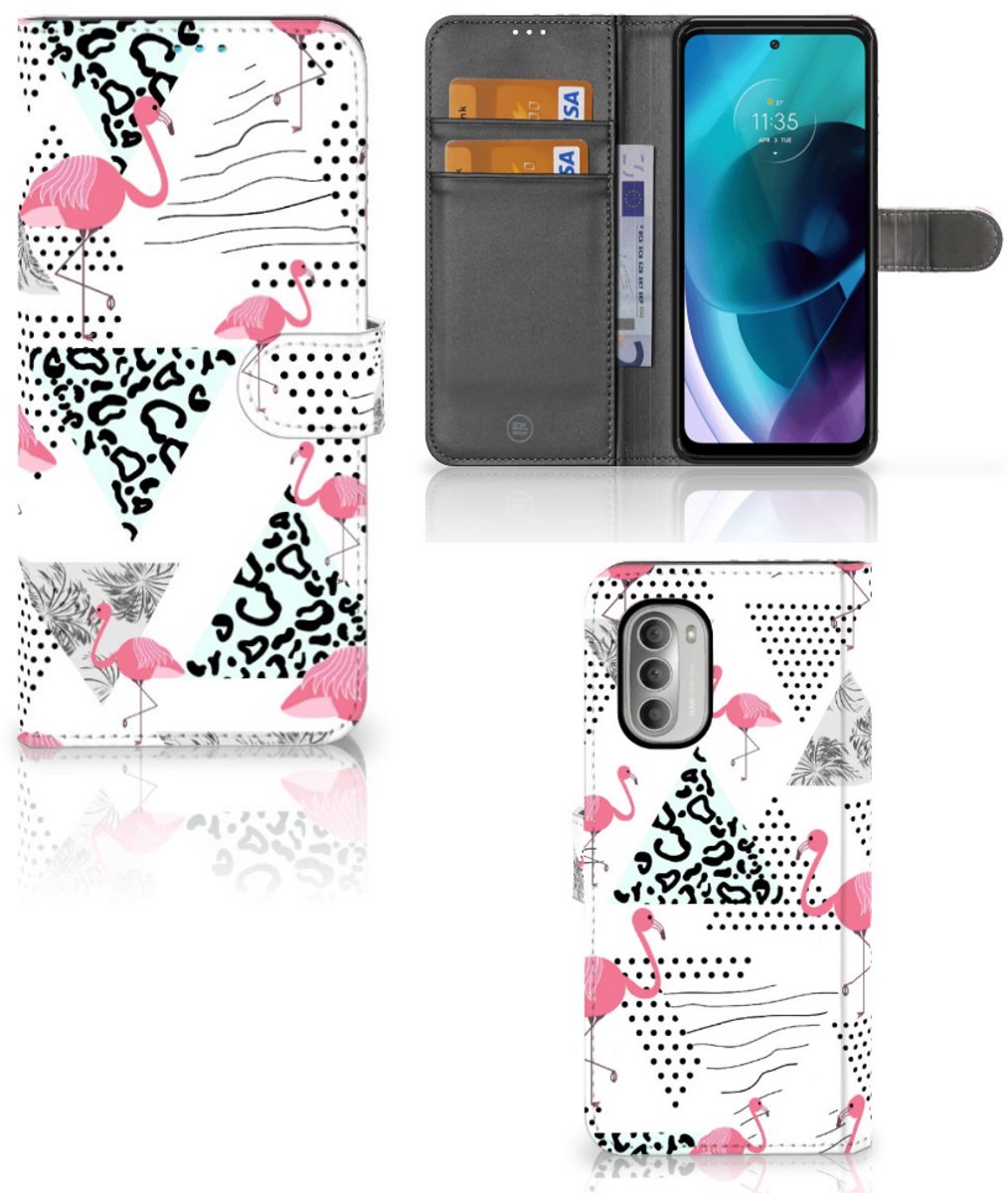 Motorola Moto G51 5G Telefoonhoesje met Pasjes Flamingo Triangle