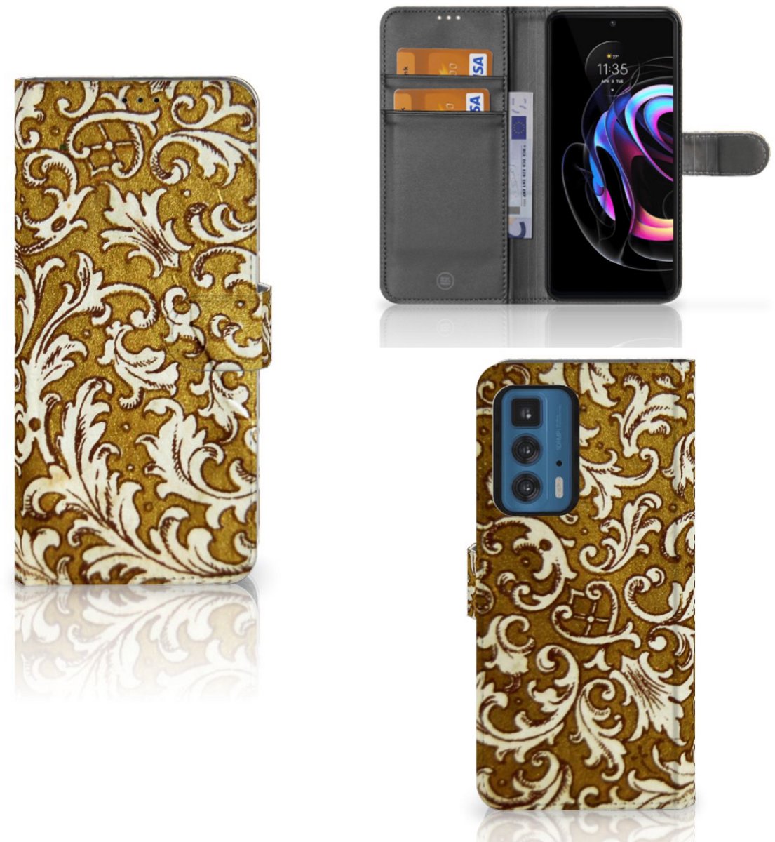 Book Case voor Wallet Case Motorola Edge 20 Pro Barok Goud