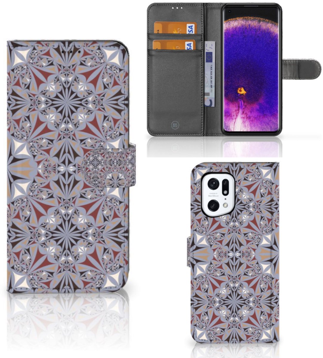OPPO Find X5 Pro Bookcase Flower Tiles