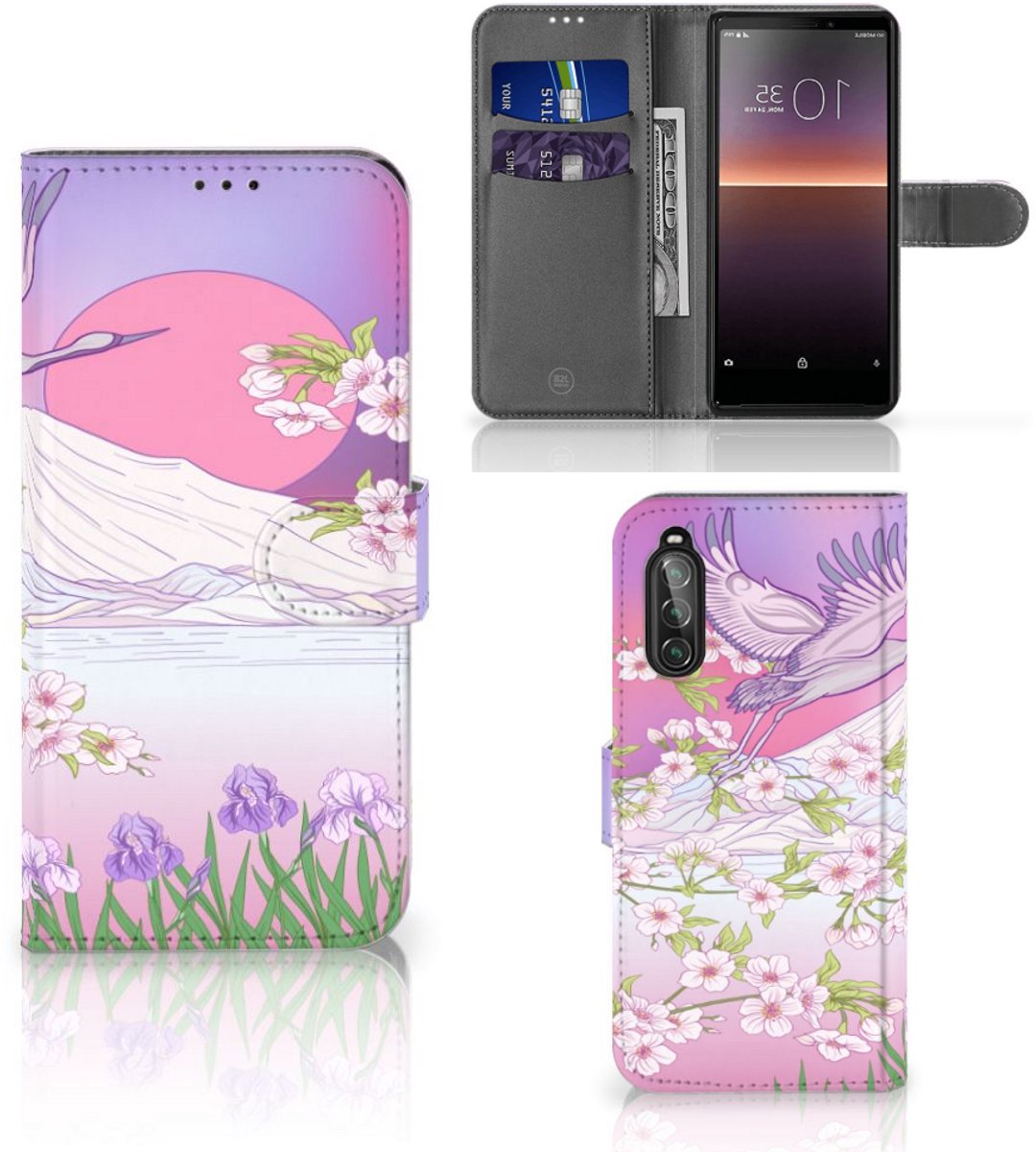 Book Case voor Sony Xperia 10 II Telefoonhoesje met Pasjes Bird Flying