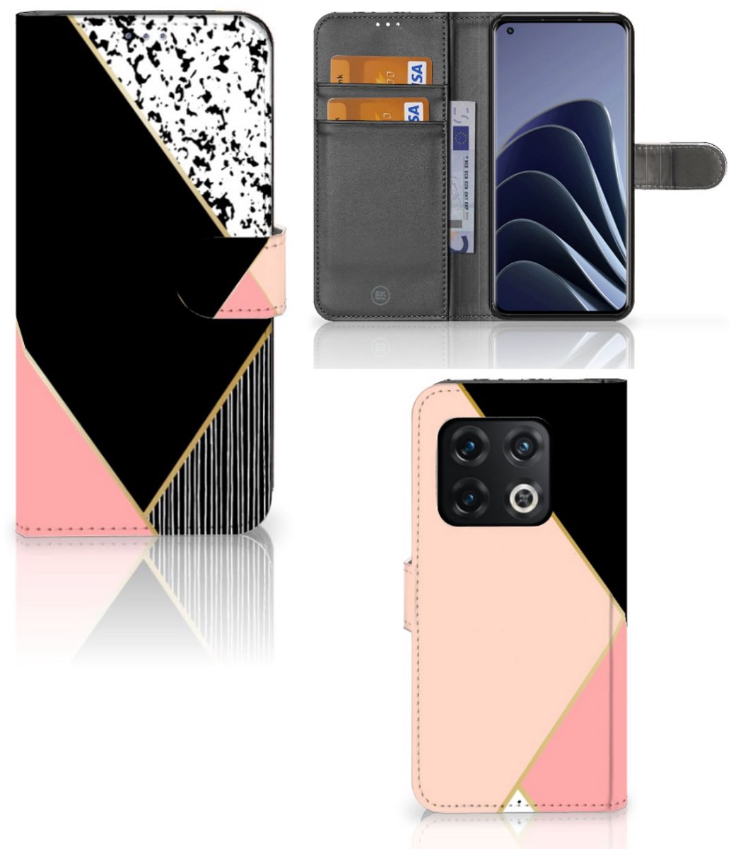 OnePlus 10 Pro Book Case Zwart Roze Vormen