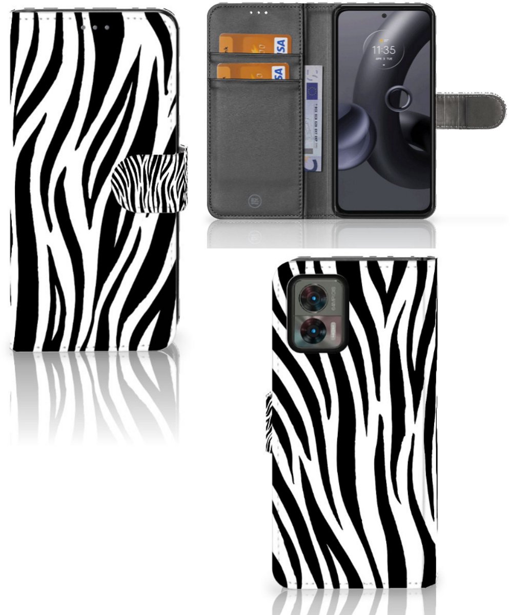 Motorola Edge 30 Neo Telefoonhoesje met Pasjes Zebra