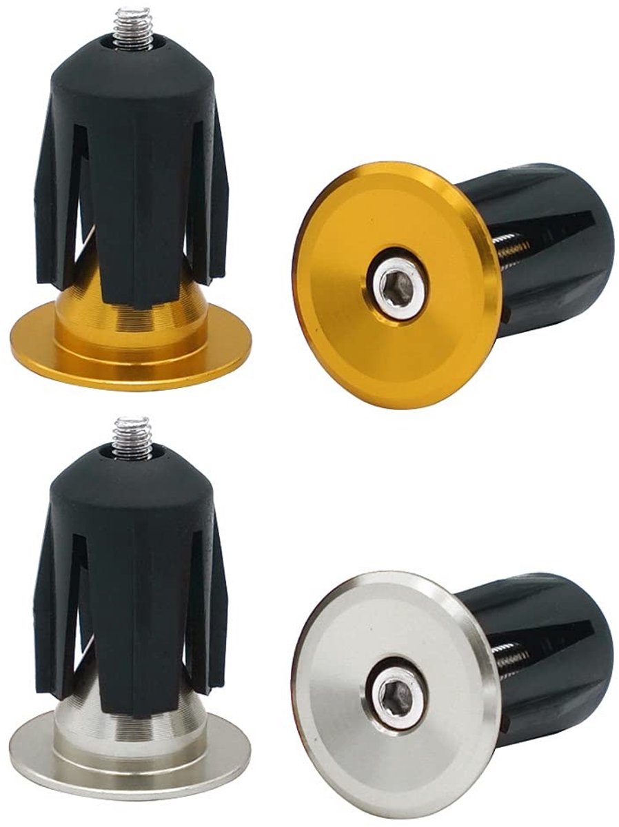 2 Pairs Aluminium Handlebar End Caps - Handlebar Grips voor Road Bike - Mountain Bike - BMX (Gold + Silver)