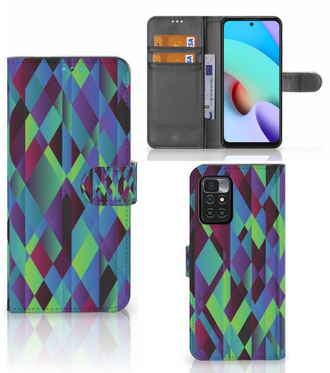Xiaomi Redmi 10 Book Case Abstract Green Blue