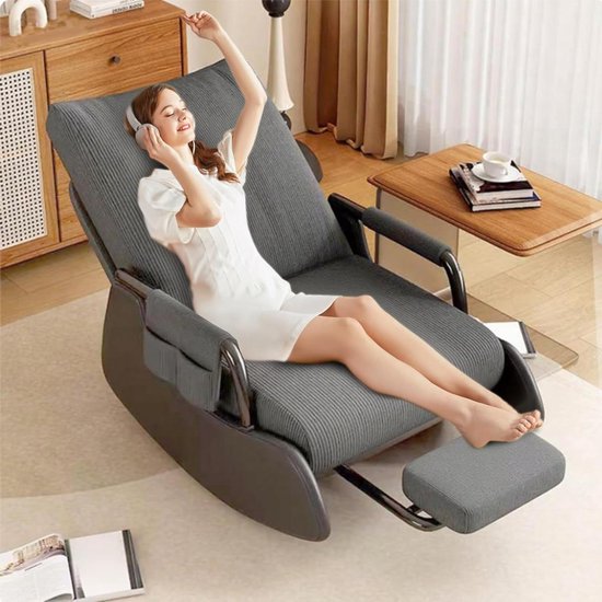 Schommelstoel Woonkamer - Loungestoel Relaxstoel - Ontspannen Zitten - Verstelbare Rugleuning - 150 kg Draagvermogen - Grijs
