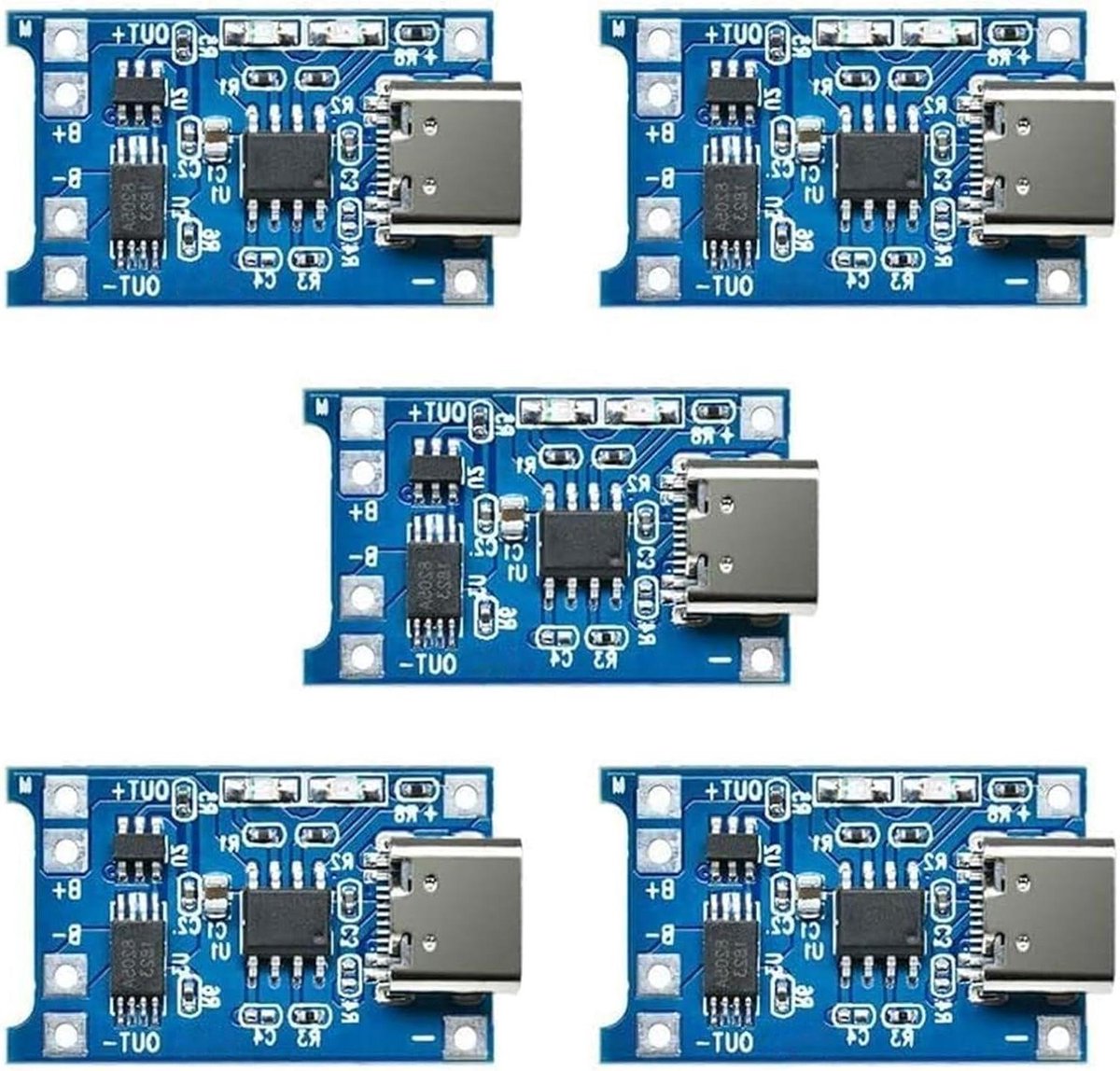 Lithium Batterijlader - Laadmodule - Batterijen Opladen - Dubbele Beveiliging - 5 Stuks - Rood