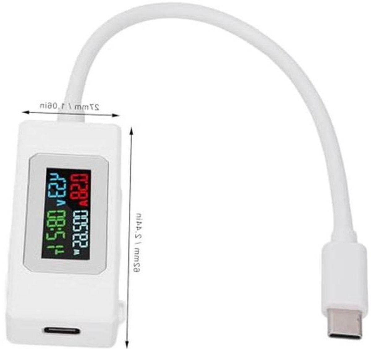 USB C Tester - Voltage Stroommeter - Opladen Testen - Brede Meetbereik - 4-30V 6.5A - Zwart