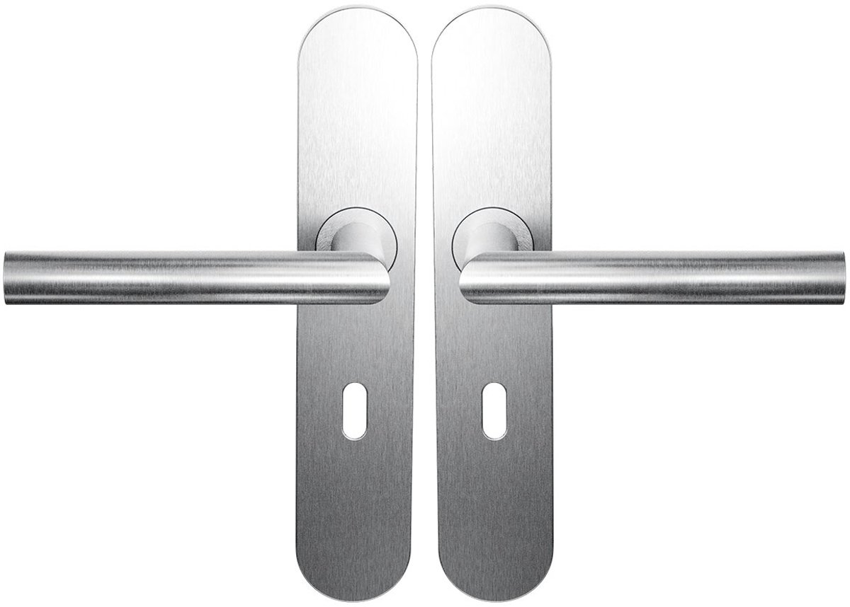 Deurkruk op schild - RVS geborsteld - RVS - Cubic Colors - BB56 L-Haaks model 19mm RVS geborsteld