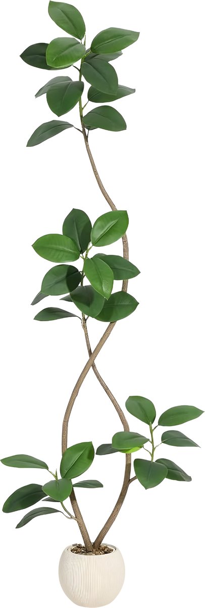Happiq Kunstmatige Rubberboom - Voor Home & Binnen - Faux Fiddle Leaf Vijgenboom, Tropische Grote Vloerplant - Real Touch - Groen-210cm
