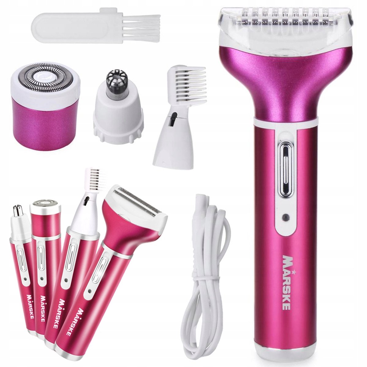 Marske 4 In 1 Oplaadbare Ladyshave- Wenkbrauw Trimmer - Neus- En Oor Trimmer - Gezichtshaar Verwijderaar - Inclusief USB oplaadkabel - Ergonomisch Design - Donker Roze