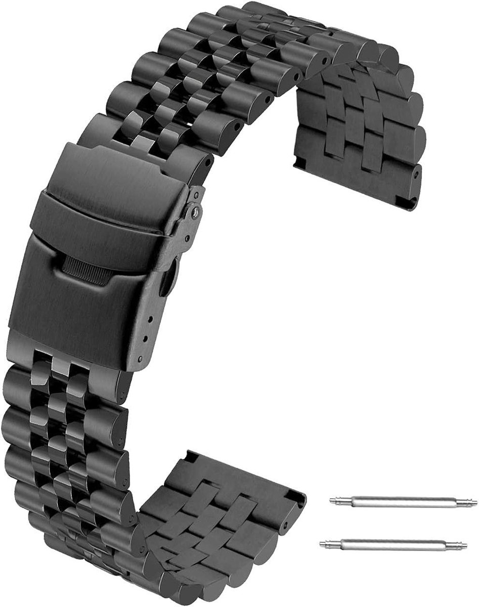 Horlogeband Roestvrij Staal - Metalen Band - Horloge Personaliseren - Dubbele Sluiting - 20mm 22mm - Zilver