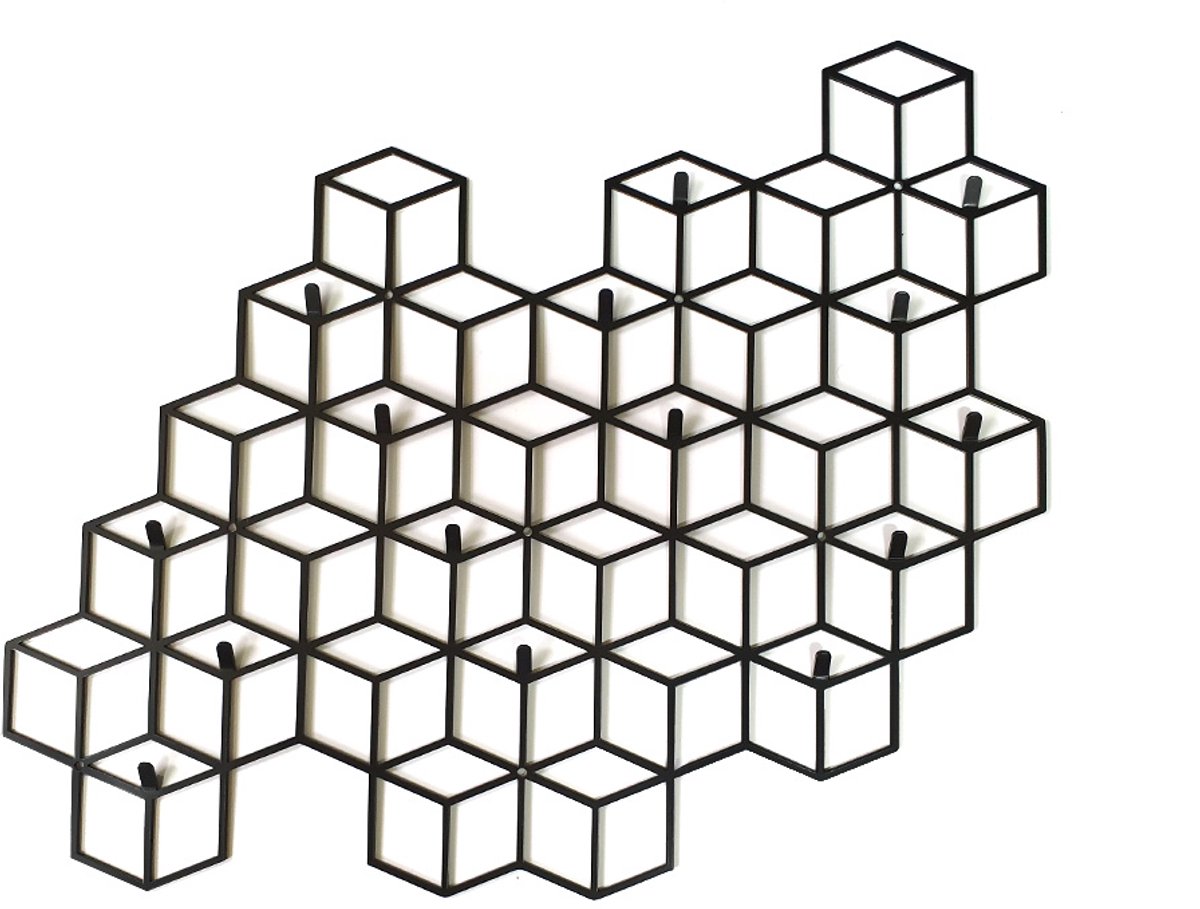 Decorizzly CUBE - Wandkapstok - 15 Haken - Zwart - Geometrisch