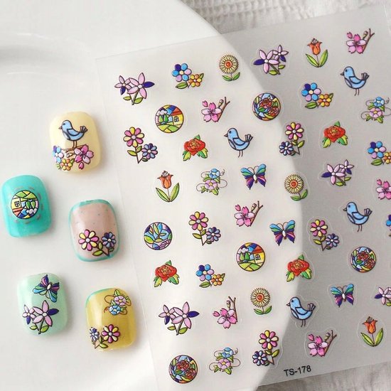 Foto: Frezarkowo zelfklevende 3d nagelstickers vogels vlinders bloemen