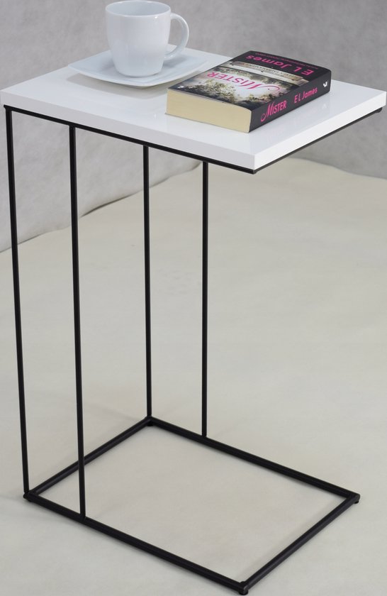 FutuStal - Stijvolle Bijzettafel - Zwart Draad - Wit Glanzend Blad van Merkloos — afbeelding 2
