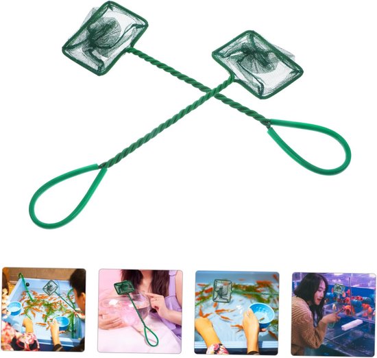 Aquarium Schepnet - Visnet Garnalennet - Vissen Vangen - Verstevigd Roestvrij Staal - 30x19.5cm - Groen — afbeelding 4