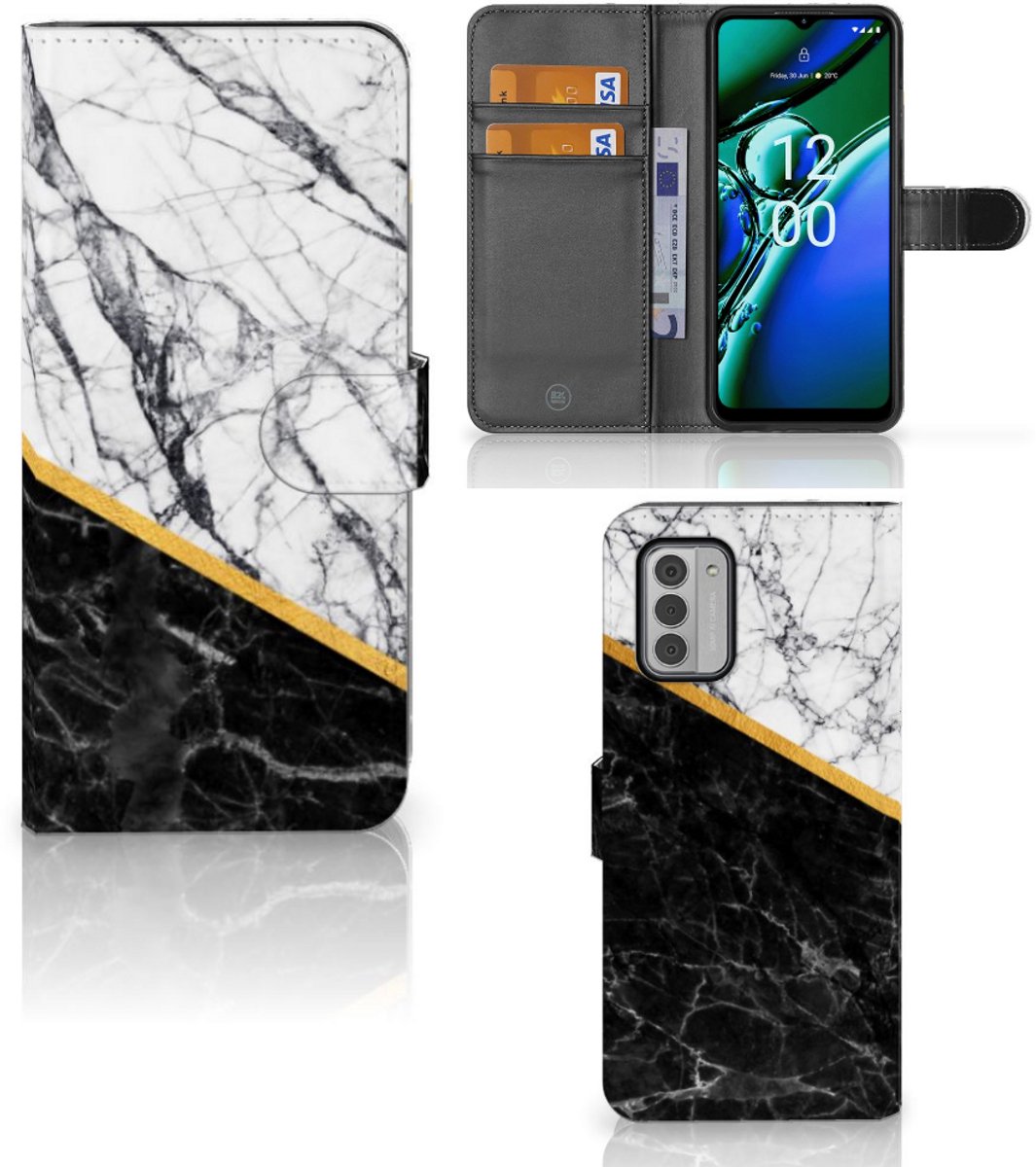 Nokia G42 Bookcase Marmer Wit Zwart - Origineel Cadeau Man