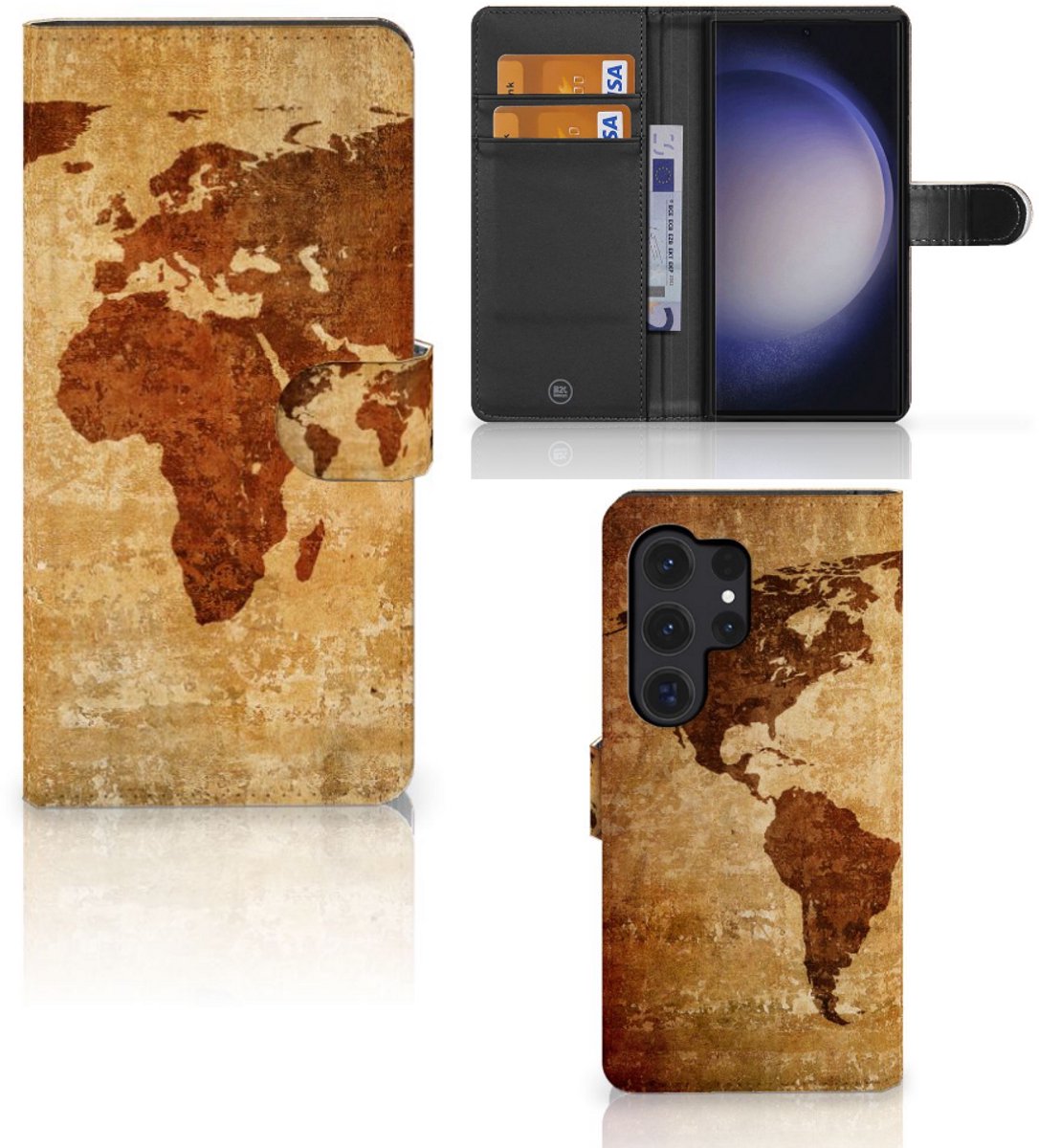 Samsung Galaxy S24 Ultra Flip Cover Wereldkaart