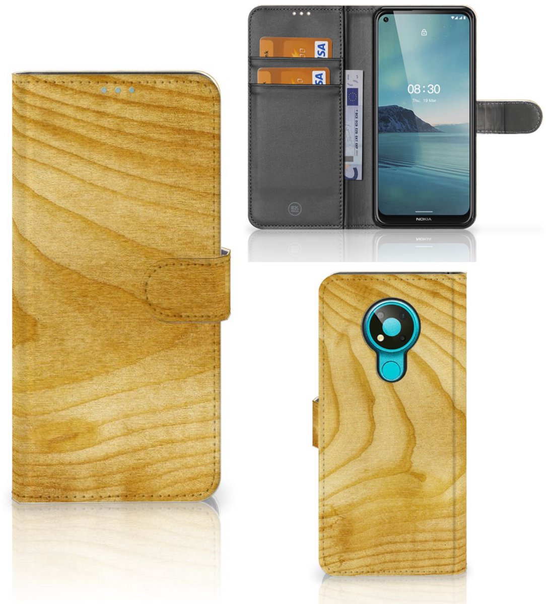 Nokia 3.4 Book Style Case Licht Hout
