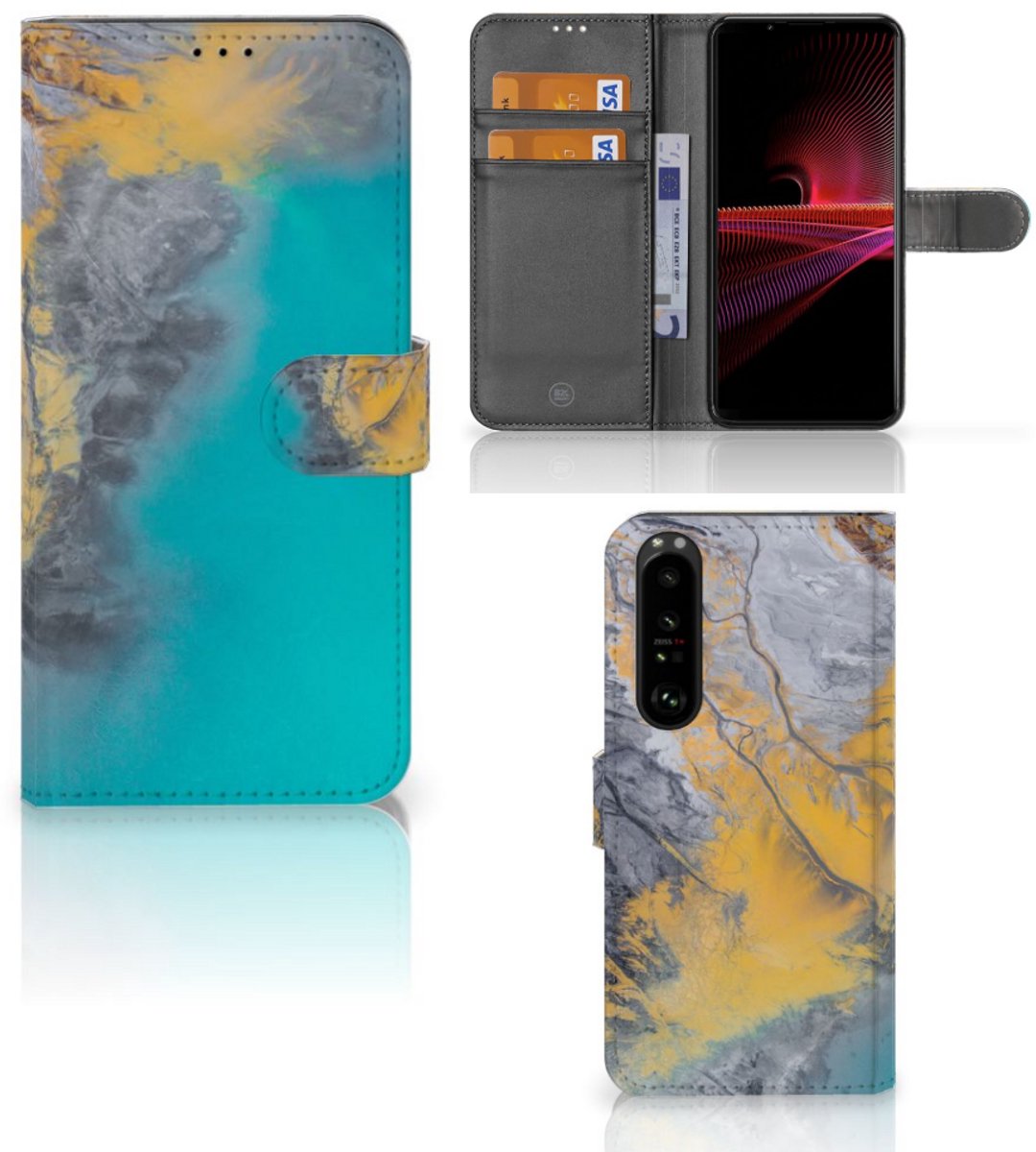 Sony Xperia 1 III Bookcase Marble Blue Gold