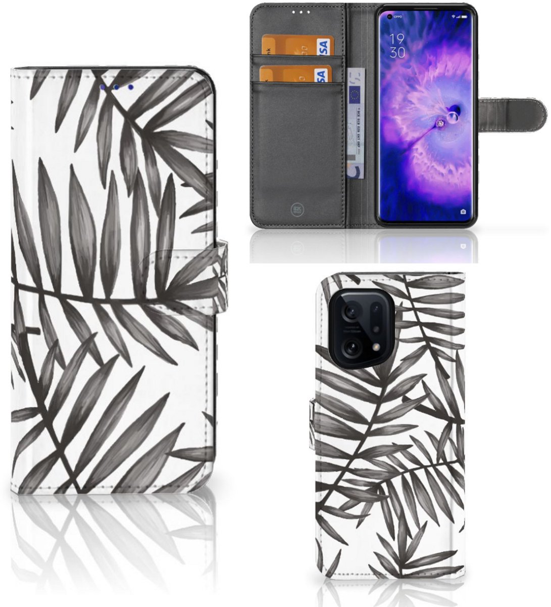 OPPO Find X5 Hoesje Leaves Grey