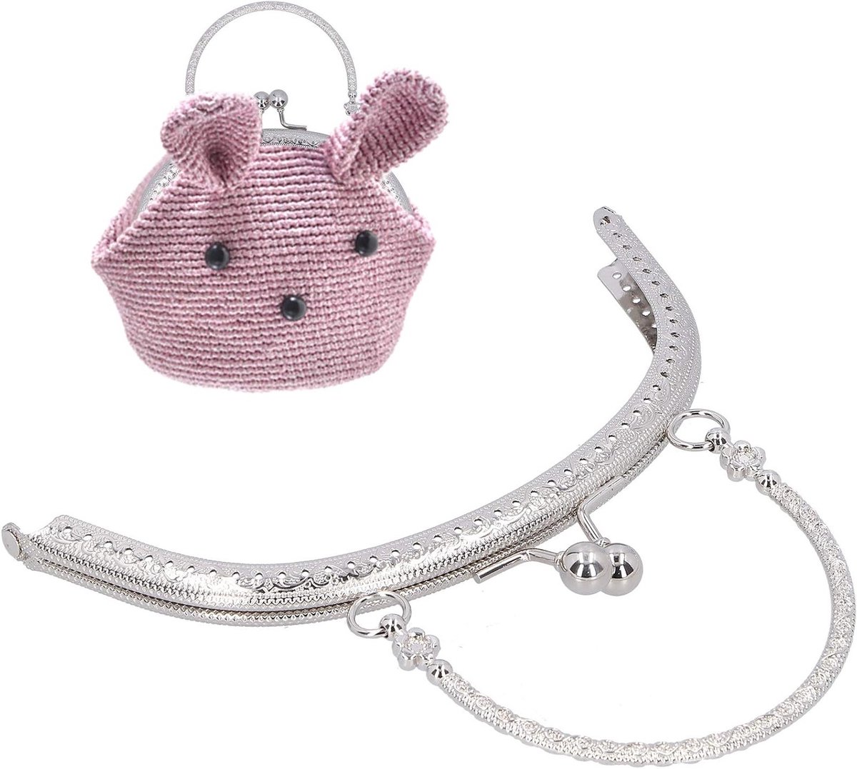 Retro Halfronde Bead Gegraveerde Coin Bag met Kiss Clasp Sluiting voor Handgemaakte Tassen en Naaiprojecten - Zilverkleurig Metaal