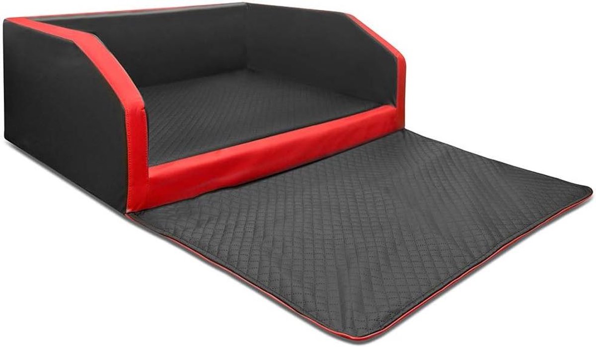 Hondenbed Auto - Hondenmand Kofferbak - Veilig Vervoeren Hond - Kunstleer Beschermhoes - 100x80x38 cm - Zwart-Rood
