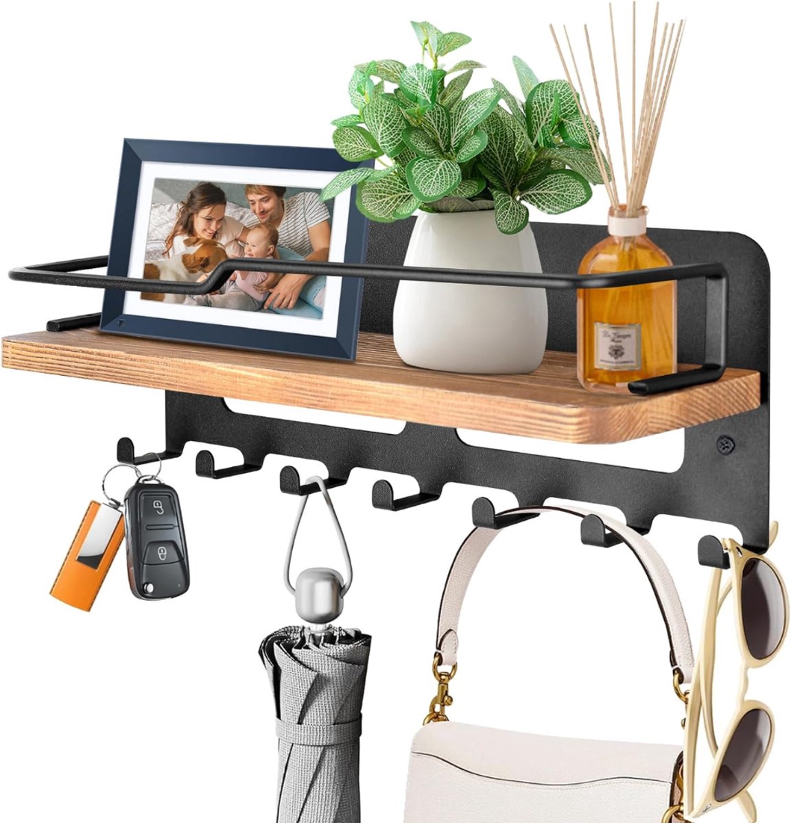 HEZIVO® Sleutelbakje met Plank - Sleutelrekje Hangend - Sleutelhouder Wandmontage - Sleutel Bakje - Key Organizer - 7 Sleutelhaken - Zwart
