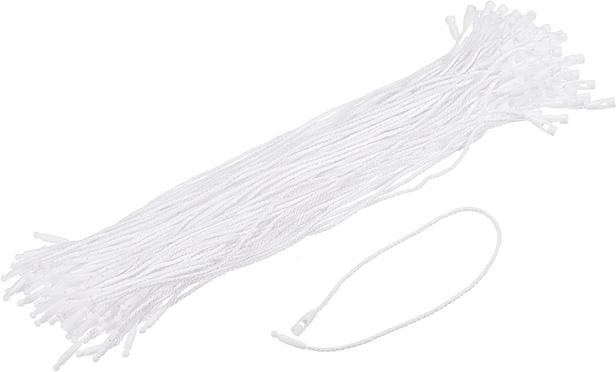 Polyester Touw met Snap Lock Pins voor Hangtags - Witte Prijskaartjes Bevestiging, 7.8 Inch, Verpakking van 100 Stuks