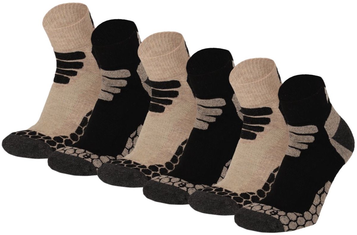 Xtreme Sockswear Quarter Wandelsokken – 6 Paar – Lage Hiking Sokken Unisex – Katoen & Coolmax – Multi Beige
