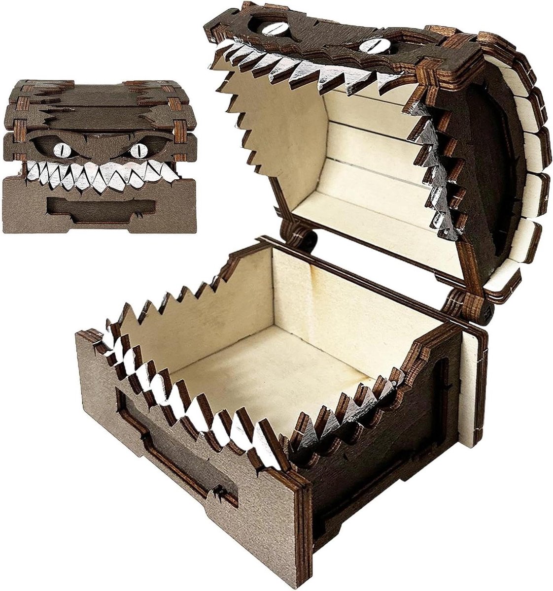 Dobbelstenen Organizer Box - Dobbelsteen Opbergkoffer - Tafel Spel Opslag - Uniek Beeldontwerp - 12x12x10 cm - Houtkleur