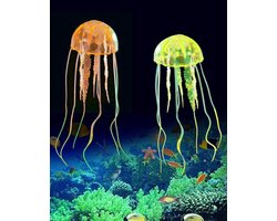 Pakket van 2 Kunstmatige Kwallen Siliconen Kwallen Aquarium Decoratie Luminous Kwallen Kunstmatige Kwallen Aquarium Decoratie Kleurrijk voor Vissentank