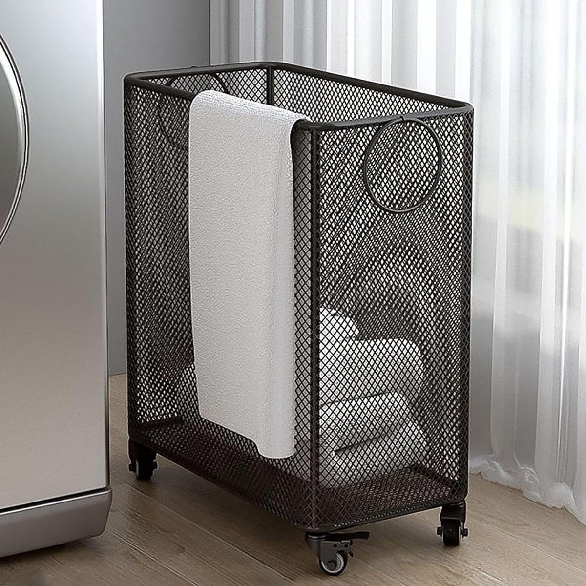 Metalen Wasmand Kledingmand Kar Wassen Organiseren Met Wielen Rechthoekig Zwart