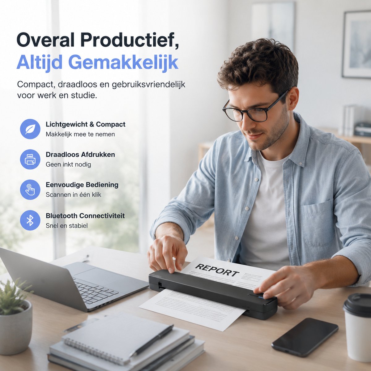 Sounix Portable Bluetooth Printer - A4 Formaat - Draadloos - Thermische Inktvrije Printer - Zwart — afbeelding 6
