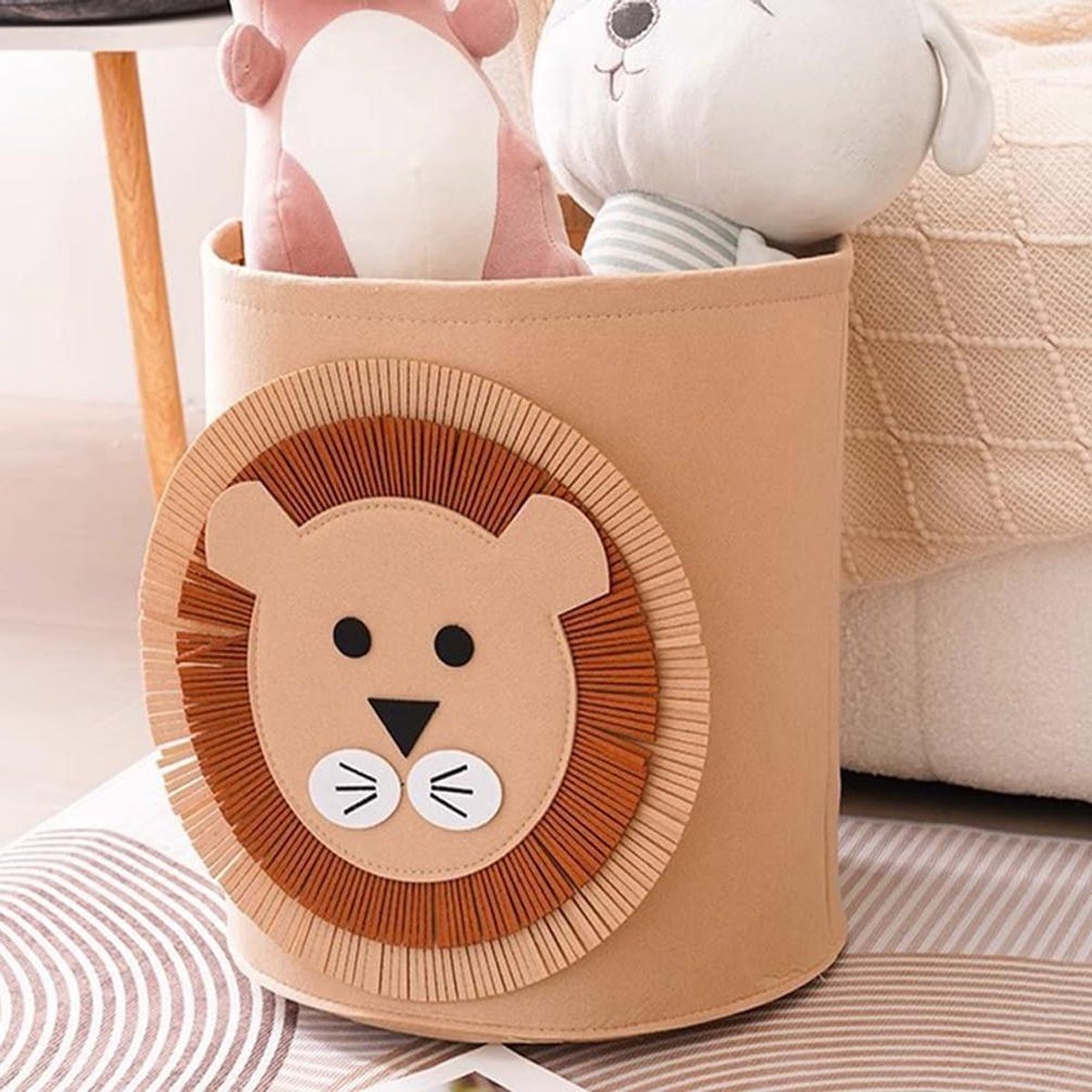 Opbergdoos Kinderkamer - Wasmand Speelgoedmand - Opruimen Kinderspullen - Zachte Vilten Constructie - 42 Liter 35x35cm - Bruine Leeuw