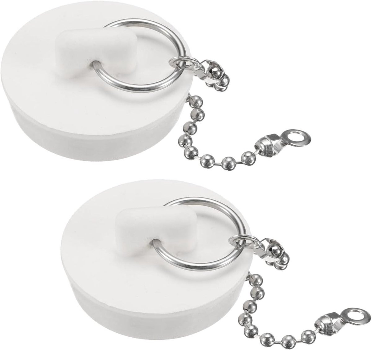 Rubberen Afvoerstopper - Badkuipstop Spoelbakstop - Water Dicht Maken - Met Ketting Hanger - 2 stuks - Wit