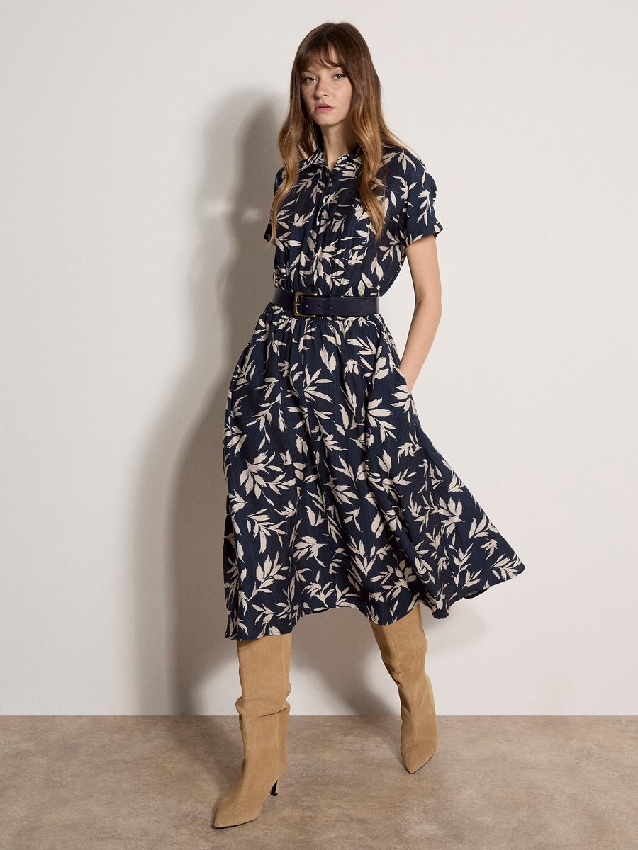 Midi-jurk met shirt in bladmotief
