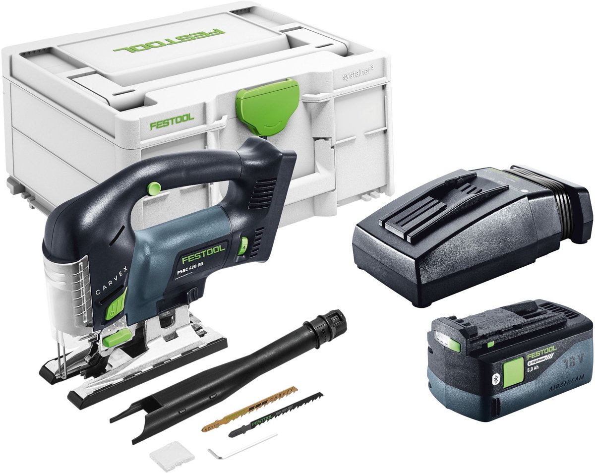 Festool PSBC 420-Basic accu pendelzaag 18 V 120 mm borstelloos + 1x accu 5,0 Ah + oplader + Systainer