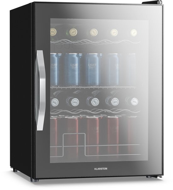 Klarstein drankkoelkast met glazen deur - 60 liter mini-drankkoelkast, ledverlichting, 0-13 °C, 4 uitneembare planken, dubbel glas, onderbouw, nauwkeurige temperatuurregeling