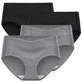 Drie zwarte en twee grijze damesonderbroeken met hoge taille, met het NUVEX-logo, op een witte achtergrond.