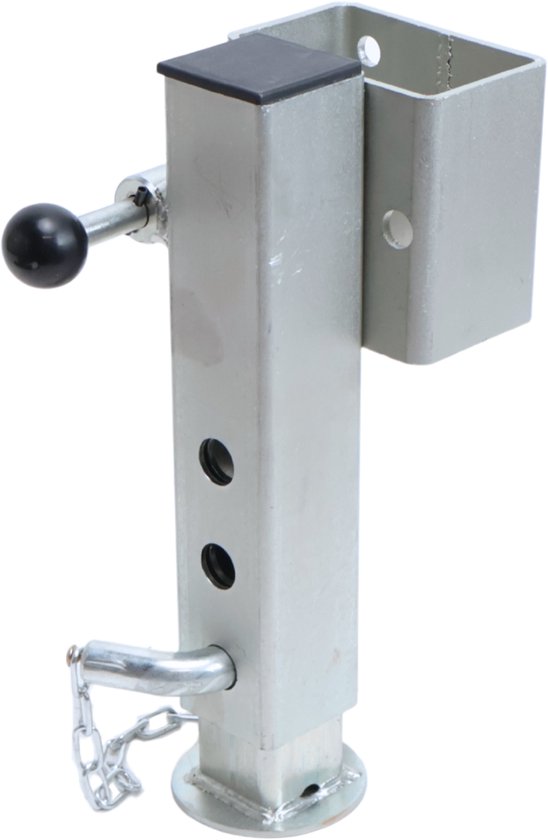 Zilverkleurige steunpoot met zwarte knop, ketting en verstelbare pin.