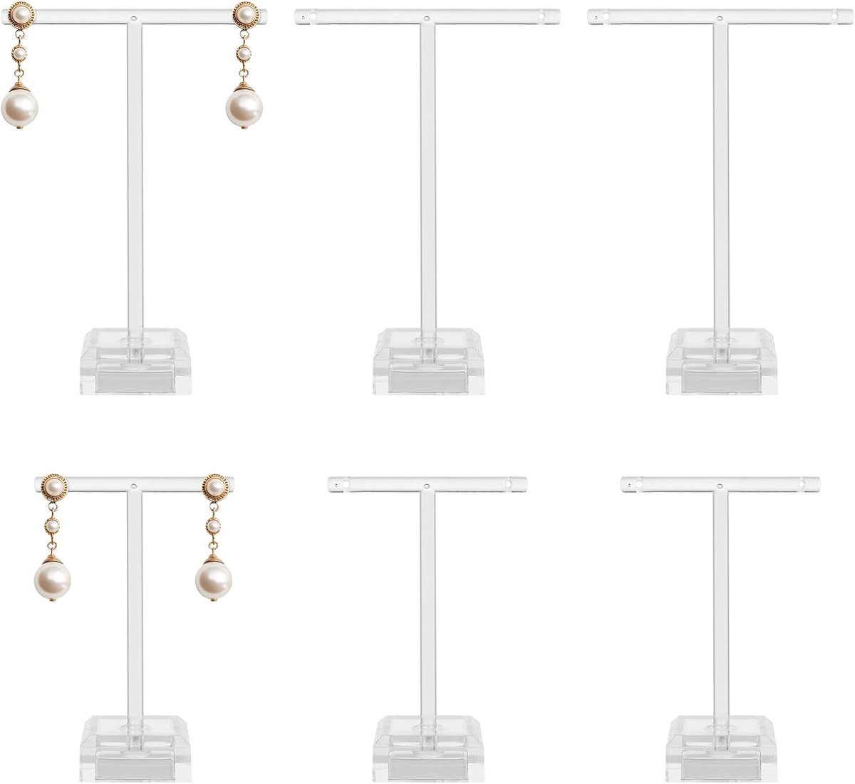 Famanu – Set van 6 acryl oorbel display houders, T-bar oorbel organizer voor het tonen van sieraden, transparant