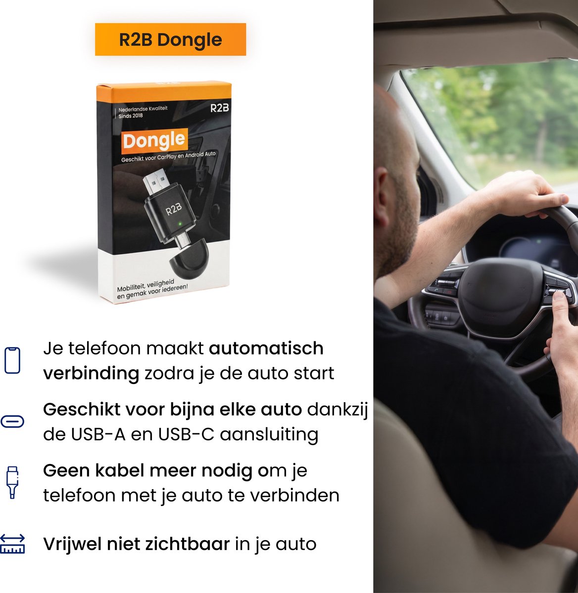 R2B Dongle Geschikt voor CarPlay en Android Auto - Draadloze Adapter - USB-A en USB-C - Plug and Play - Auto Accessoires — cadeau in Gadgets - foto 8